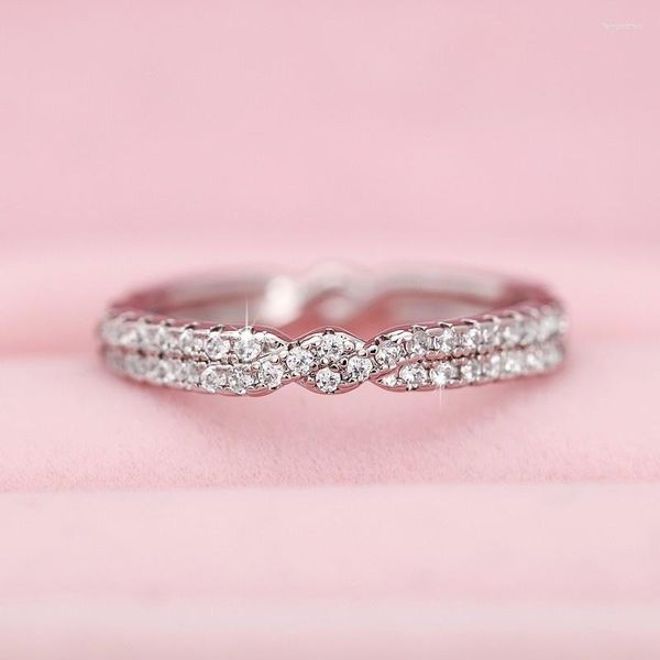 Hochzeit Ringe Luxus Weibliche Kreuz Wicklung Ring Trendy Runde Silber Farbe Für Frauen Charme Weiß Zirkon Stein Engagement