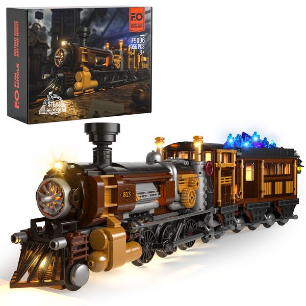 Blocos Funwhole Lighting Building Tijolos Set Steampunk Ore Train LED Light 1056 peças para adultos e adolescentes 230731