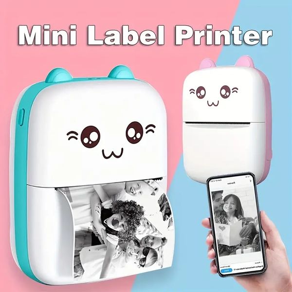 Tragbarer Mini-Fotodrucker – Thermo-Etikettendrucker mit USB-Aufladung, Bluetooth Wireless und 1 Rolle Thermopapier für Android iOS