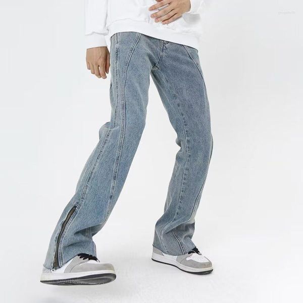 Erkek Kot pantolon Gotik Punk Baggy Vintage Pantolon Yüksek Bel Kargo Yıkanmış Fermuar Düz Bacak Kadınlar için 5069