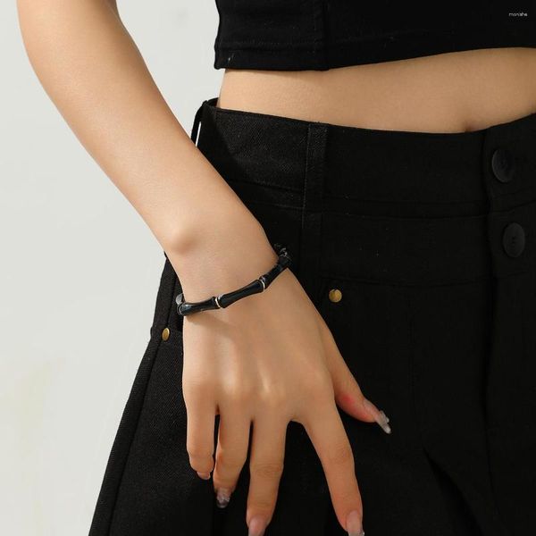 Pulseira na moda pulseiras de resina geométrica frisada na mão pulseiras de tubo de bambu acrílico para mulheres joias da moda presente dos namorados