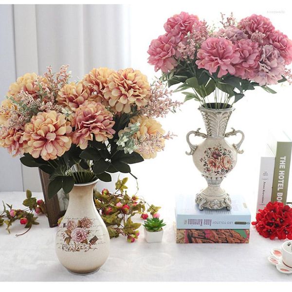 Dekoratif Çiçekler Düğün Dekorasyon Çiçek Hyrangea Chrysanthemum Diy sahne sahne ipek buket ev parti sahte