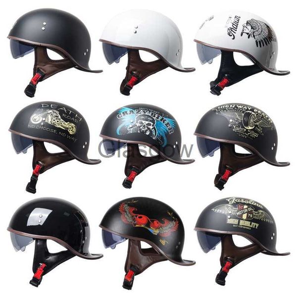 Caschi moto Retro Moto Scooter Casco da baseball AntiUV Moda Vintage Mezza faccia Classico Cappello da motociclista per uomo Donna Bambino x0731