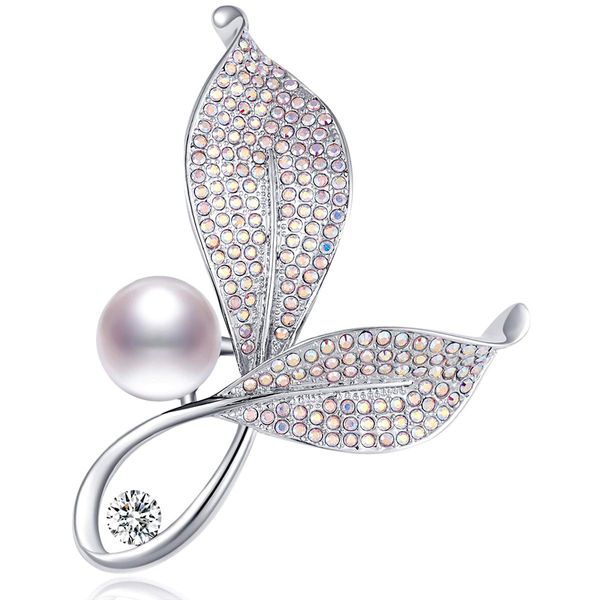 RAINBOW BOX Spilla a foglia Spille per donna Moda, Perla con gioielli in cristallo Austria Spille da donna Spille D432423