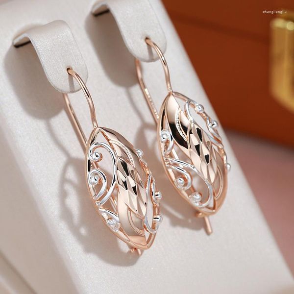 Brincos pendentes JULYDREAM Full Hollow Texture 585 Rose Gold Color White Plating Pingente Para Mulheres Jóias em Relevo Acessórios de Festa