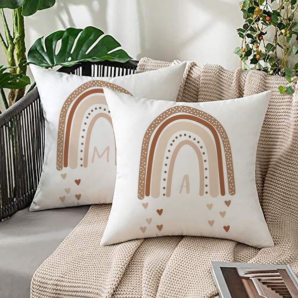 Fronha Arco-Íris Alfabeto A B C Padrão Estampado Sofá Capa de Almofada Estilo do Mar Linho Fronha Decoração para Casa Festa Carro Cama 230731