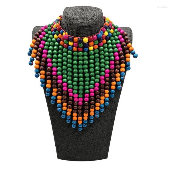 Girocollo Perline di legno africano Collana di nappa multicolore mista Set di perline vintage della Boemia per gioielli da donna per la festa nuziale