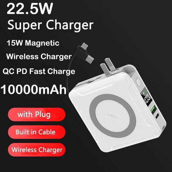 Power Bank per telefono cellulare 15W Caricabatterie wireless Qi magnetico Power Bank 10000mAh per iPhone 14 Samsung Xiaomi Powerbank Cavo integrato Spina tipo C Poverbank L230731