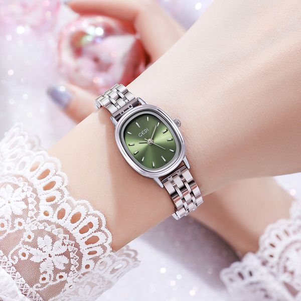 Kadın Watch Saatler Yüksek Kaliteli Lüks Moda Su Geçirmez Kuvars Yasalı Oval Yeşil Küçük Plaka Paslanmaz Çelik 22mm Saat