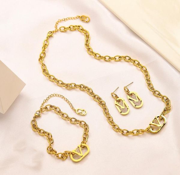 Conjuntos de joias com letras de marca de designer clássico, colar com pingente, pulseira banhada a ouro 18K, brincos, colar, suéter de alta qualidade, corrente de aço inoxidável, joias para festa, presente