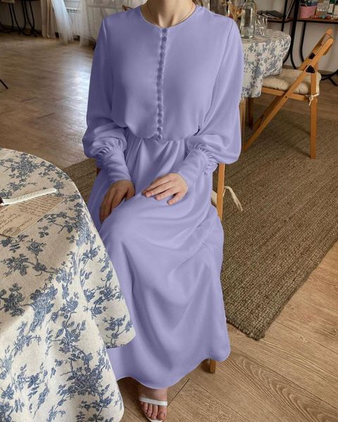 Abbigliamento etnico Moda musulmana Hijab Abito in chiffon solido Abaya con perline per le donne Abiti turchi Dubai Abaya Islam Kaftan Robe Musulmane