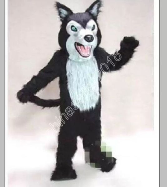 Hochwertiges Fursuit-Maskottchenkostüm mit schwarzem Wolf, Husky-Hund, Halloween, Weihnachten, ausgefallenes Partykleid, Cartoon-Charakter-Anzug, Karneval, Unisex-Erwachsene-Outfit