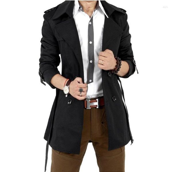 Trench da uomo Giacca a vento Vintae Black Kaki Sprin Autunno Business Trenc Uomo Doppiopetto Retro Classic Lon Coat Tick