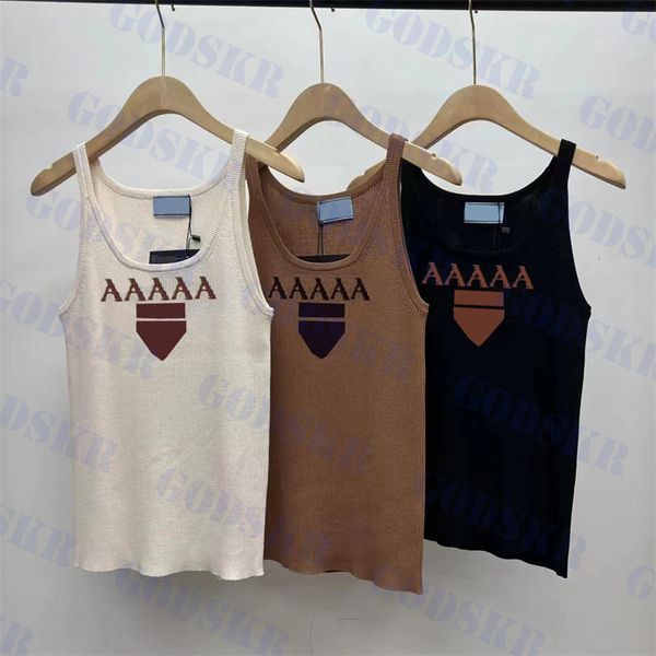 Regatas femininas de tricô com letras, camisetas femininas de verão, camisetas femininas com etiqueta de três cores