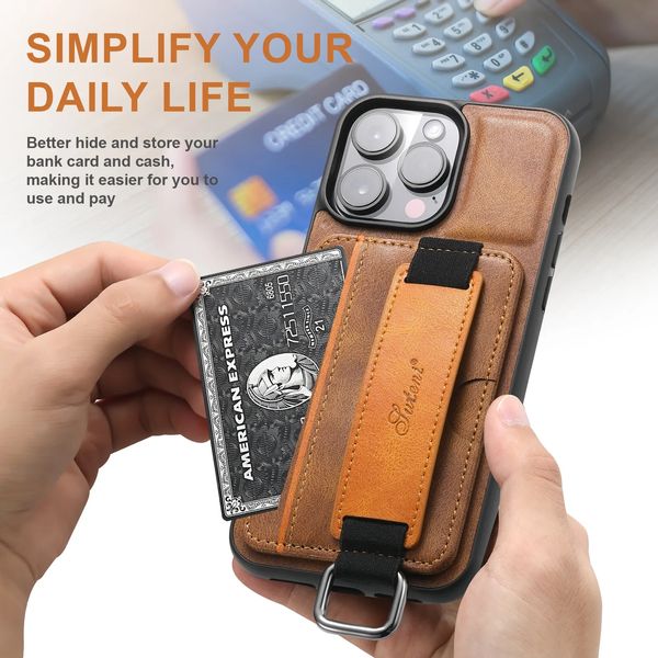 Designer bag PU Leather Card Slot Wrist Strap Stand Holder Phone Case For iPhone 15 14 Pro Max 13 11 12 Pro Max Business Wallet Shockproof Cover