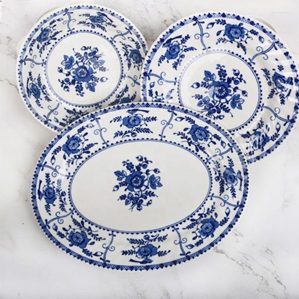 Tigelas de alta qualidade clássico bom esmalte azul e branco prato de jantar de porcelana