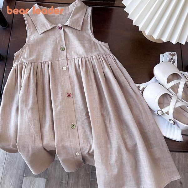 Abiti da ragazza Bear Leader Solid Baby Girl Dress Cotton Button Bambini Summer Princess Party Toddler Girls Vestiti prendisole 230731