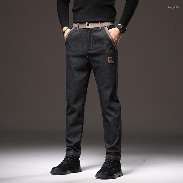 Calças Masculinas Jeans Regular Ajuste Justo Casual Cargo Bolsos Cintura Elástica Roupas de Designer Calças Masculinas Coréia Clássico Preto Para