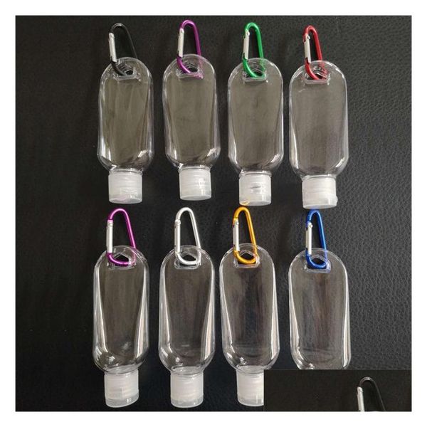 Anahtarlıklar Landards 50ml Boş Alkol Doldurulabilir Şişe KARABINER KEY RING HOOK Net Şeffaf Plastik El dezenfektan Contai Otot3