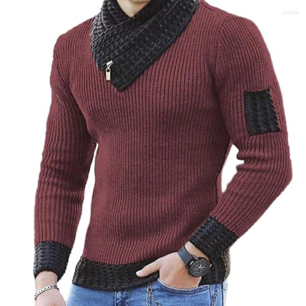 Männer Pullover 2023 Herbst Casual Einfarbig Vielseitig Britische Große Pullover Pullover Langarm Mode Schal High Neck Strickwaren