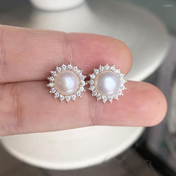 Orecchini a bottone CANPEL Gioielli di moda Rotondi a forma di girasole Orecchini di perle con zirconi cubici per le donne Dichiarazione della festa nuziale