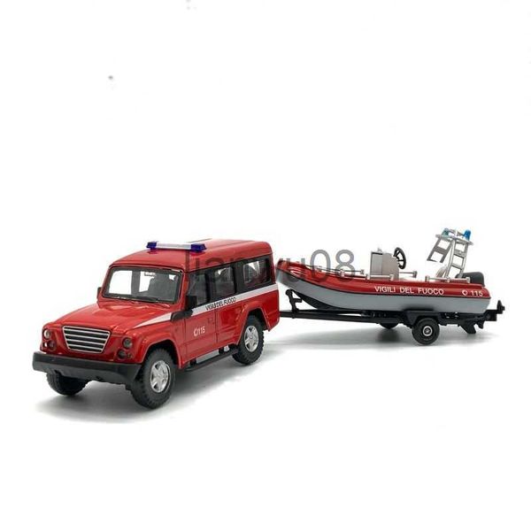 Druckguss-Modellautos 143 SUV Küstenwache Polizeiauto Feuerwehrauto Legierung Offroad-Fahrzeug Schnellboot Anhänger Simulation Auto Modell Spielzeug x0731