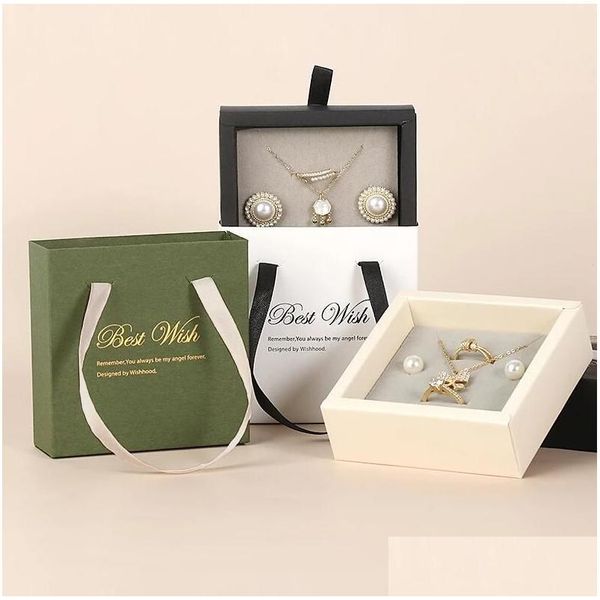 Scatole per gioielli Paper Der Box Ring Collana Packaging Confezione regalo Vetrine con manico per consegna goccia proposta Otzog