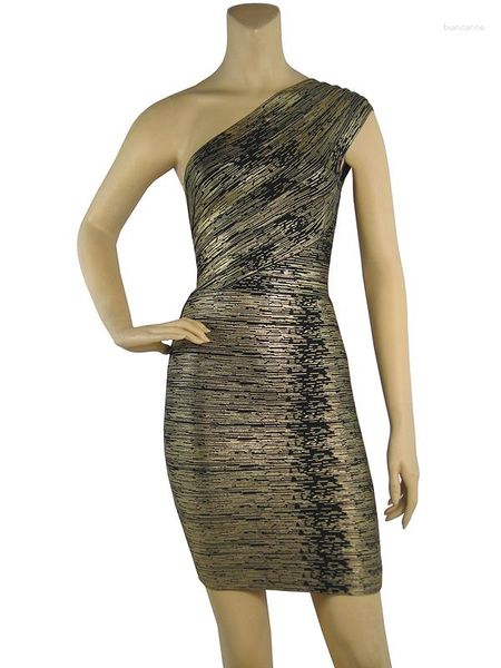 Vestidos Casuais Feminino Vestido Um Ombro Elegante Bodycon Bandage Festa Estampado Vestido Folhado Celebridade