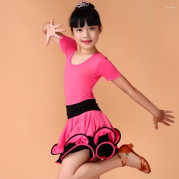 Bühnenkleidung Mädchen Salsa Kleider Kinder Latin Dance XS-XXL Kinder Tango Tanzen Kleidung Schule Show Kostüm zum Verkauf