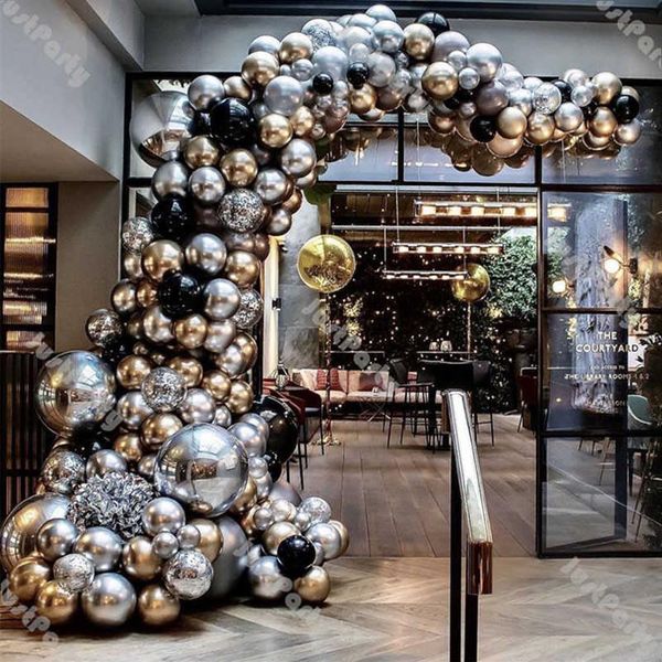 192pcs metallo argento palloncini ghirlanda decorazioni di nozze fai da te cromo oro champagne opaco nero palloncino arco decorazioni per feste di compleanno X203A