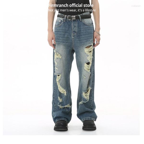 Herrenjeans Firmranch 2023 Herren/Damen Retro Old Blue Baggy Ripped Torn Straight 90er Jahre Mopping Brushed Denim Weite Hosen Lose Hosen