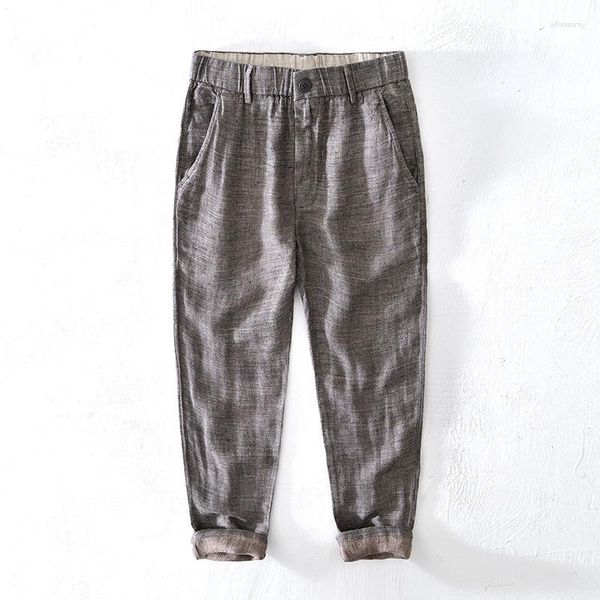 Pantaloni da uomo 2023 Primavera Estate Uomo Puro Lino Sottile Traspirante A Righe Vestibilità Casual Pantaloni Cargo da Donna