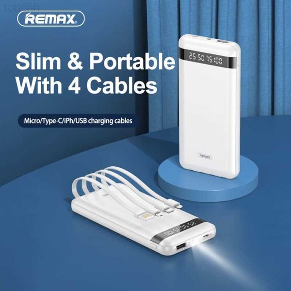 Cep Telefonu Güç Bankaları Remax RPP-222 USB/TYPEC/IPH/MICRO LED Işık 10000mAh Powerbank Dijital 4 Kablo Güç Bankası L230731