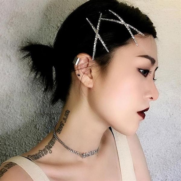 Altro Corea argento lucido strass perni di capelli clip a forma di X di cristallo donne ragazze barrettes V Hairgrip Fashion Jewelry1222i