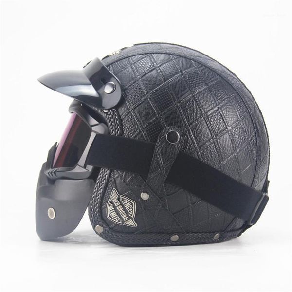 Máscara de capacete de motocross óculos destacáveis e filtro de boca perfeito para rosto aberto motocicleta meio capacete capacetes vintage 1238s