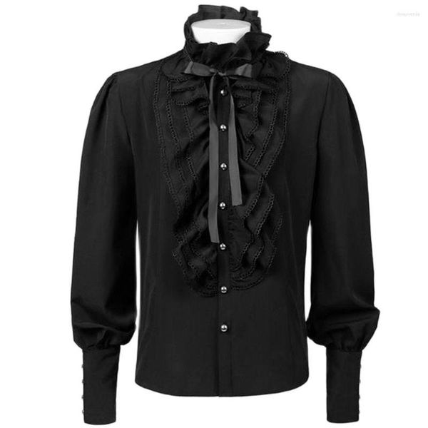 Camicie eleganti da uomo Camicia pirata nera da uomo Vampiro rinascimentale Steampunk gotico gotico arruffato Costume medievale di Halloween