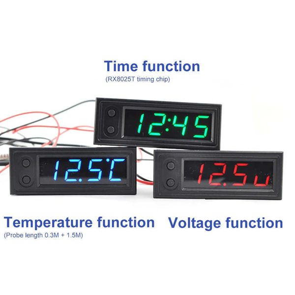 Neue DIY Multifunktions-Hochpräzisionsuhr innen und außen Autotemperatur Batteriespannungsmonitor Panel Meter DC 12V Dropshi192b