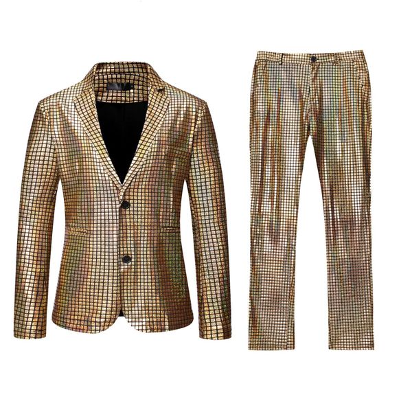 Tute da uomo Giacca da abito Retro Metallic Glitter Punk Gothic Wedding Stage Performance Due pezzi Luxury Gold Blazer 230731