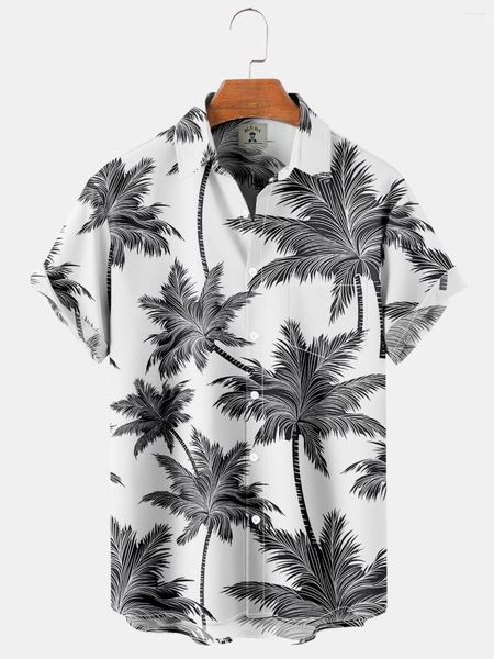 Camicie casual da uomo Camicia estiva a maniche corte in cotone e poliestere con motivo a foglie tropicali Camicetta maschile da spiaggia hawaiana per uomo 2023