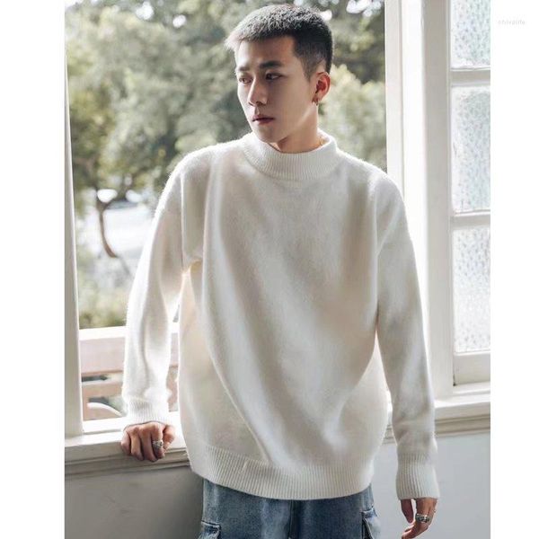 Maglioni da uomo Pullover Uomo Strappato Foro Lavorazione a maglia irregolare Caldo Baggy Mock Neck Maglione Coppia di moda Stile coreano Tutto-fiammifero Streetwear