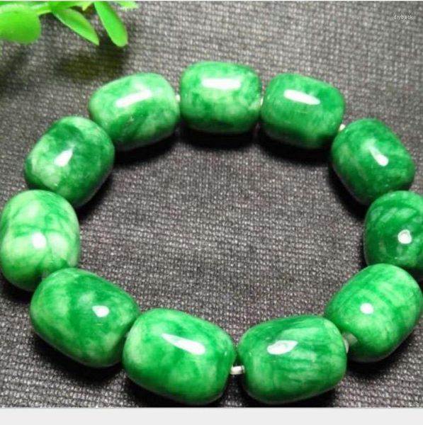 Strand Genuine Natural Jade Bracelet Jadeite Round Stone Beads Bracelete Pulseira Elástica Feminina Masculina Verde Esmeralda Jóias com Pedras Preciosas