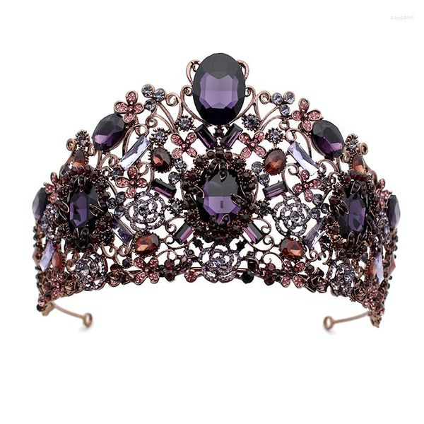 Grampos de cabelo grande luxo cristal roxo barroco tiara tiara casamento vintage coroa para mulheres joias de noiva diadema