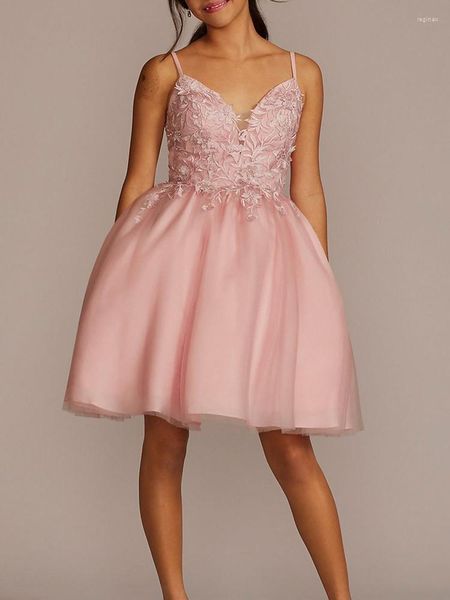 Платья для вечеринок розовые A-Line Homecoming Dress Tulle Short Prom с цветочными аппликациями Kleider платья