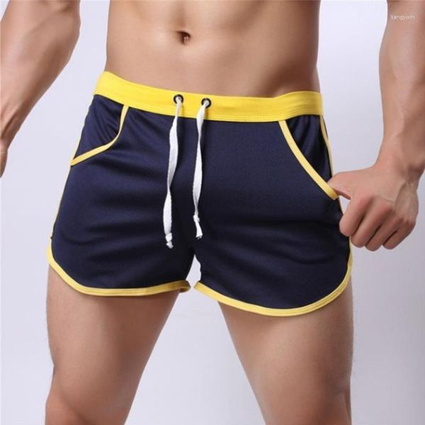 Shorts masculinos calção de praia verão casual sexy cordão academia secagem rápida patchwork respirável confortável roupa de banho