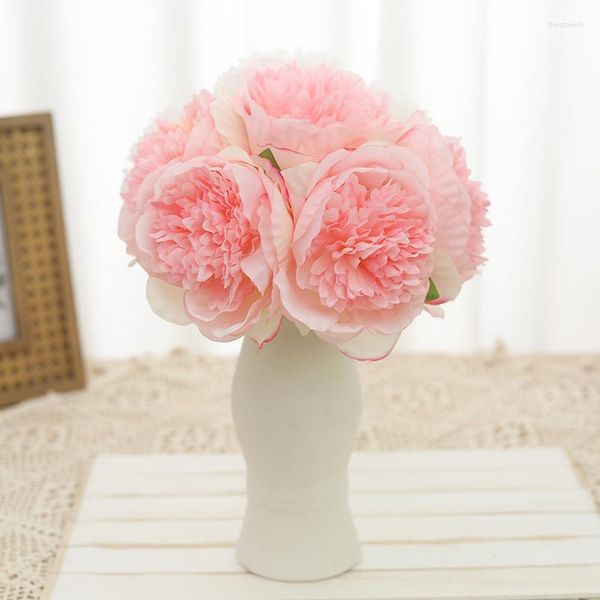 Fiori decorativi 5pcs/Bundle Bouquet di peonie artificiali a testa grande Forniture per feste di matrimonio Fiore di seta finto Decorazione di lusso per la casa