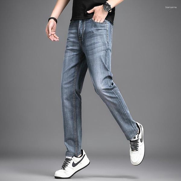 Männer Hosen 2023 Sommer Eis Seide Jeans Schlank Anliegende Kleine Gerade Koreanischen Stil Mode Marke High-End-Casual lange