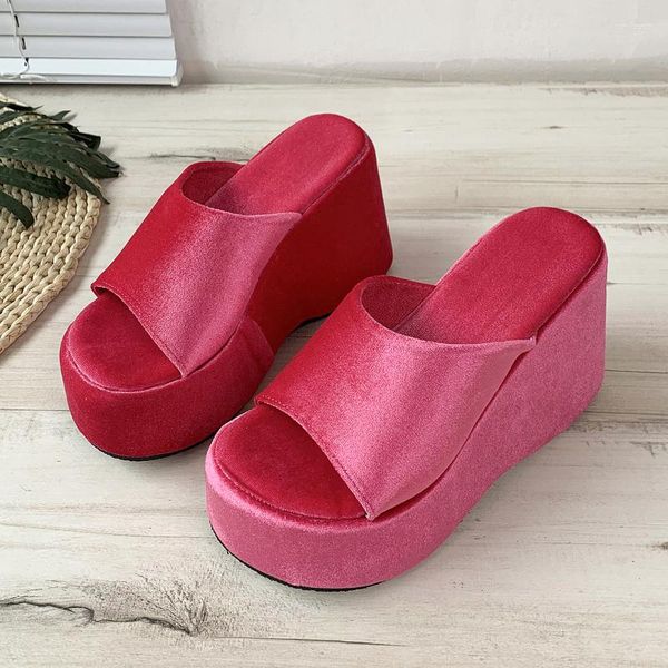 Hausschuhe 2023 Mode Fisch Mund Schuhe Frauen der Marke Design Nicht-slip Keil Einfarbig Sandalen Sommer Bankett Flip-flops