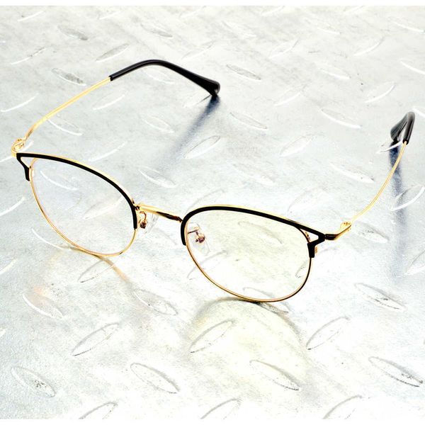 Brillengestell, Titanlegierung, rund, Schwarz und Gold, für Damen, hohl, exquisites Scharnier, Komfortpolster, optische Brillengestelle, Brillengestell, Brillen x0731