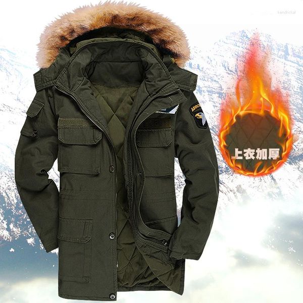 Trench da uomo Outdoor Inverno medio e lungo Cappotto tattico termico imbottito in cotone Abbigliamento in cotone