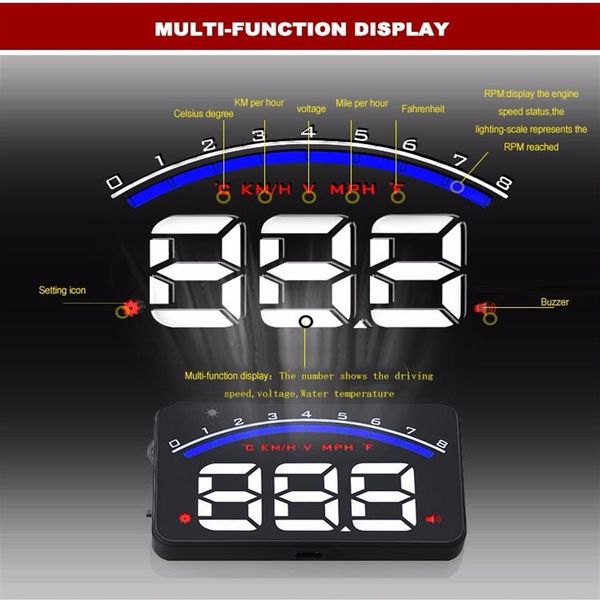 Araba Gösterge Tablosu Projektör OBD2 Kafa Ekran Araç Ön Cam Hud Mini 3 5 İnç Profesyonel Araba Alarm Sistemi213U